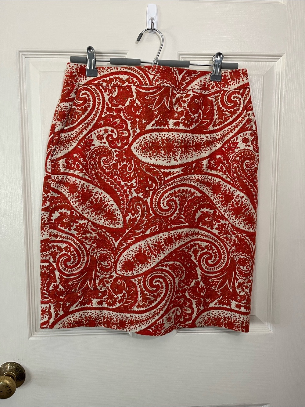 J. Crew Red and Cream Paisley Pencil Skirt Size 6